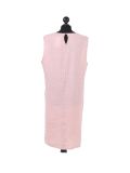 Italian Plain Back Button Sleeveless Linen Lagenlook Dress -Pink back