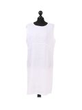 Italian Plain Back Button Sleeveless Linen Lagenlook Dress -White