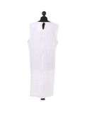Italian Plain Back Button Sleeveless Linen Lagenlook Dress -White back
