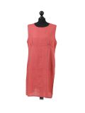 Italian Plain Back Button Sleeveless Linen Lagenlook Dress -Wine