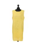 Italian Plain Back Button Sleeveless Linen Lagenlook Dress -Yellow
