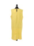 Italian Plain Back Button Sleeveless Linen Lagenlook Dress -Yellow back