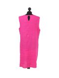 Italian Plain Back Button Sleeveless Linen Lagenlook Dress -Fuchsia back