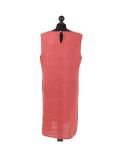 Italian Plain Back Button Sleeveless Linen Lagenlook Dress -Wine back