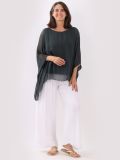 Italian Plain Batwing Silk Tunic Top-Charcoal 2