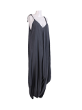 Italian Plain Cami Strappy Side Pocket Lagenlook Jumpsuit-Charcoal