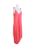 Italian Plain Cami Strappy Side Pocket Lagenlook Jumpsuit-Coral