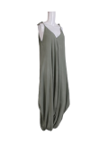 Italian Plain Cami Strappy Side Pocket Lagenlook Jumpsuit-Khaki