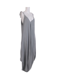 Italian Plain Cami Strappy Side Pocket Lagenlook Jumpsuit-Silver