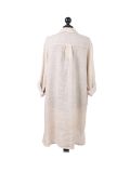 Italian Plain Front Buttons & Pockets Linen Lagenlook Top-Beige back