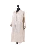 Italian Plain Front Buttons & Pockets Linen Lagenlook Top-Beige side