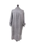 Italian Plain Front Buttons & Pockets Linen Lagenlook Top-Charcoal back