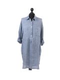 Italian Plain Front Buttons & Pockets Linen Lagenlook Top-Denim