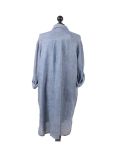 Italian Plain Front Buttons & Pockets Linen Lagenlook Top-Denim back