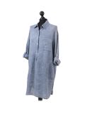 Italian Plain Front Buttons & Pockets Linen Lagenlook Top-Denim side
