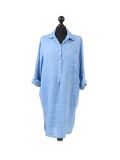 Italian Plain Front Buttons & Pockets Linen Lagenlook Top-Light dneim