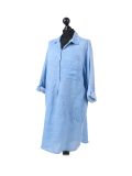 Italian Plain Front Buttons & Pockets Linen Lagenlook Top-Light denim side