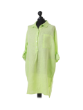 Italian Plain Front Buttons & Pockets Linen Lagenlook Top-Lime