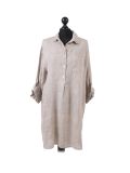 Italian Plain Front Buttons & Pockets Linen Lagenlook Top-Mocha