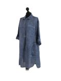 Italian Plain Front Buttons & Pockets Linen Lagenlook Top-Navy side