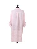 Italian Plain Front Buttons & Pockets Linen Lagenlook Top-Pink back