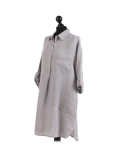 Italian Plain Front Buttons & Pockets Linen Lagenlook Top-Silver side