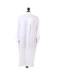 Italian Plain Front Buttons & Pockets Linen Lagenlook Top-white back