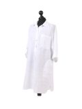 Italian Plain Front Buttons & Pockets Linen Lagenlook Top-White side