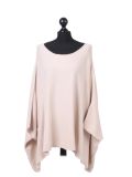 Italian Plain Front Pocket Plus Size Knitted Tunic Poncho-Beige