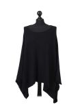 Italian Plain Front Pocket Plus Size Knitted Tunic Poncho-Black