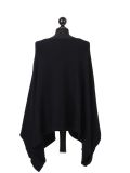 Italian Plain Front Pocket Plus Size Knitted Tunic Poncho-Black back