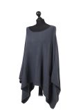 Italian Plain Front Pocket Plus Size Knitted Tunic Poncho-charcoal side