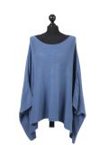 Italian Plain Front Pocket Plus Size Knitted Tunic Poncho-denim