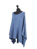Italian Plain Front Pocket Plus Size Knitted Tunic Poncho-Denim side