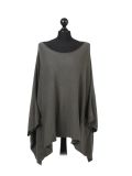 Italian Plain Front Pocket Plus Size Knitted Tunic Poncho-Khaki