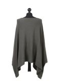 Italian Plain Front Pocket Plus Size Knitted Tunic Poncho-Khaki back
