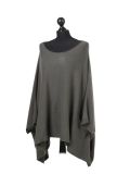 Italian Plain Front Pocket Plus Size Knitted Tunic Poncho-Khaki side