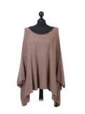 Italian Plain Front Pocket Plus Size Knitted Tunic Poncho-Mocha