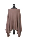 Italian Plain Front Pocket Plus Size Knitted Tunic Poncho-Mocha back