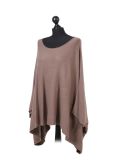 Italian Plain Front Pocket Plus Size Knitted Tunic Poncho-Mocha side