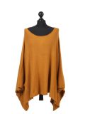 Italian Plain Front Pocket Plus Size Knitted Tunic Poncho-Mustard