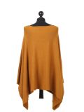 Italian Plain Front Pocket Plus Size Knitted Tunic Poncho-Mustard back