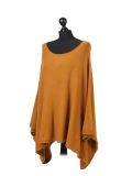 Italian Plain Front Pocket Plus Size Knitted Tunic Poncho-Mustard side