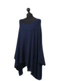 Italian Plain Front Pocket Plus Size Knitted Tunic Poncho-Navy side