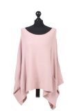 Italian Plain Front Pocket Plus Size Knitted Tunic Poncho-Pink