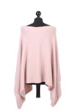 Italian Plain Front Pocket Plus Size Knitted Tunic Poncho-Pink back