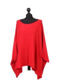 Italian Plain Front Pocket Plus Size Knitted Tunic Poncho-Red