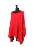 Italian Plain Front Pocket Plus Size Knitted Tunic Poncho-Red side