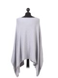 Italian Plain Front Pocket Plus Size Knitted Tunic Poncho--Silver back