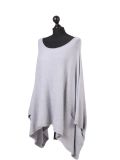 Italian Plain Front Pocket Plus Size Knitted Tunic Poncho-silver side